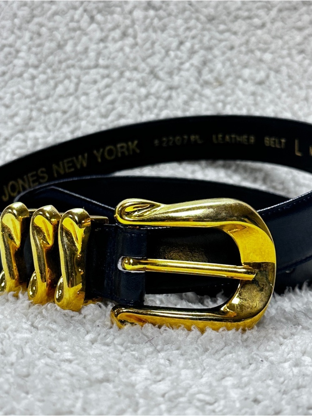 Jones New York Triple Gold Metal Keeper Navy Leather Belt, L